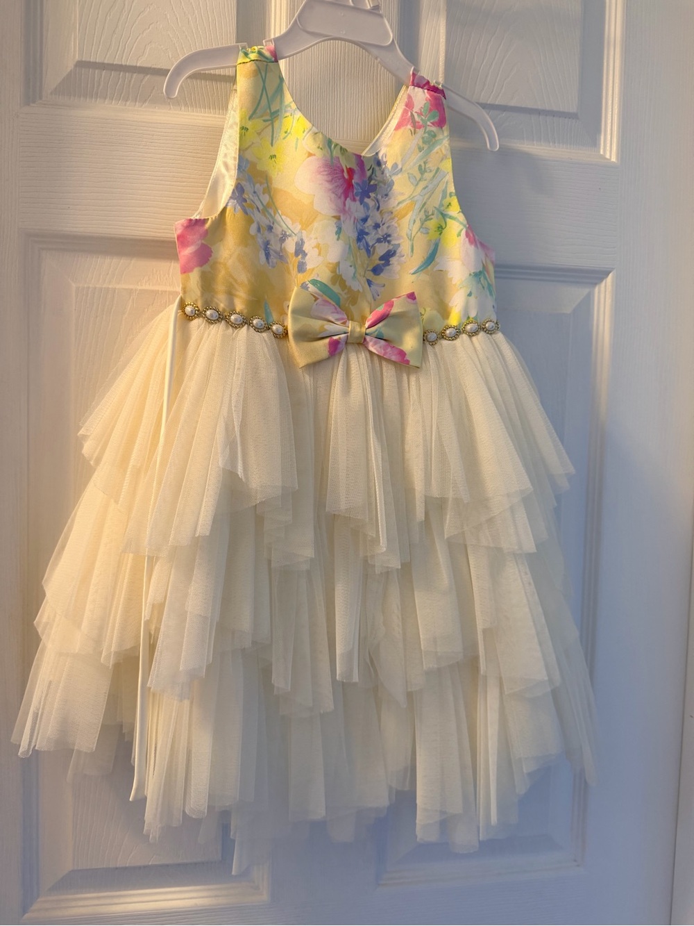 American Princess Yellow Floral Ivory Tulle Tiered Dress